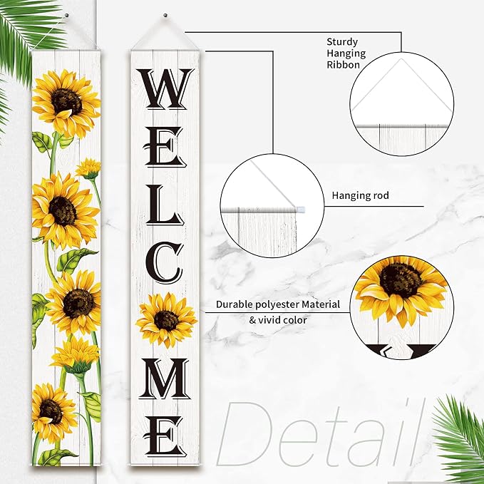 Tatuo Sunflower Welcome Hanging Banners Summer Porch Banners Flags Spring Door - Image 3