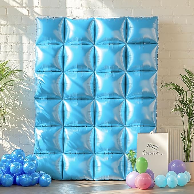 NISOCY 25PCS Pearl Blue Square Foil Balloons Wall Backdrop | Double Sided Light - Image 5