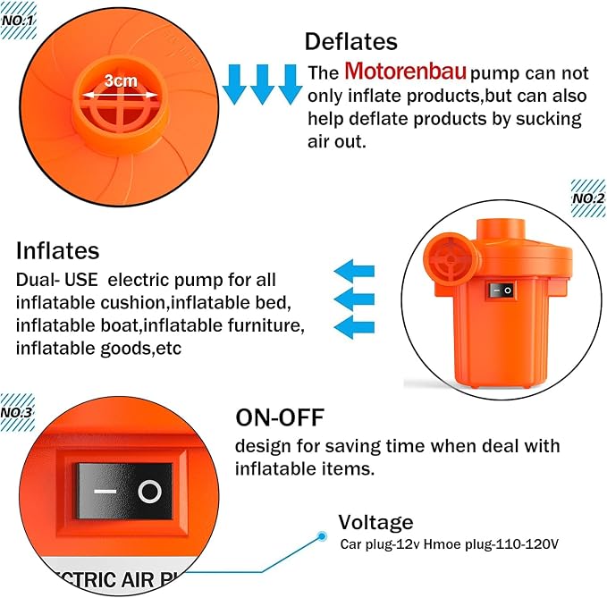 Electric Air Pump for Inflatables, Portable Quick-Fill Air Pump - Image 3