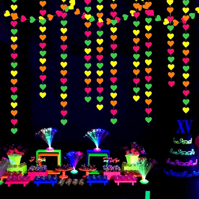 UV Neon Party Decorations Valentines-Day Heart-Garland - 52ft Glow in The Dark - Image 5
