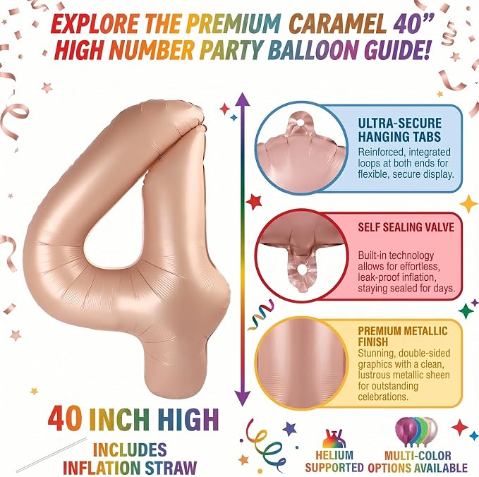 40 Inch Caramel Foil Number 4 Balloon - Image 2