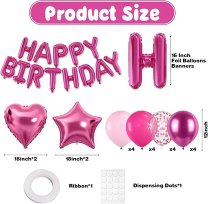 29PC Hot Pink Happy Birthday Balloon Banner, 16 Inch 3D Letter Banner Sign - Image 2