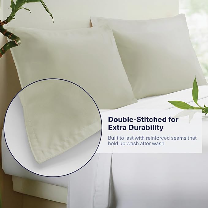 Kickoff Viscose Bamboo Pillowcase, Queen, Set of 2, 100% Organic Hidden Zippered Viscose Bamboo Pillow Case Queen Size, Cooling Pillow Cover for Hot Sleepers (20"x30", Soft Sage)