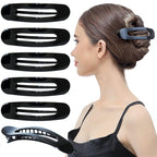 RC ROCHE 6 Pcs Flat Claw Hair Clips for Women Lay Down Barrettes No Crease Side Slide Thick Long Hair Duckbill French Against Head Jaw Claw Styling Clamp, Medium Black