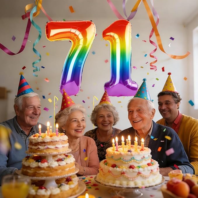 40 Inch Number 71 Balloons for 71st Birthday Party Decorations, 0-100 Rainbow - Image 2