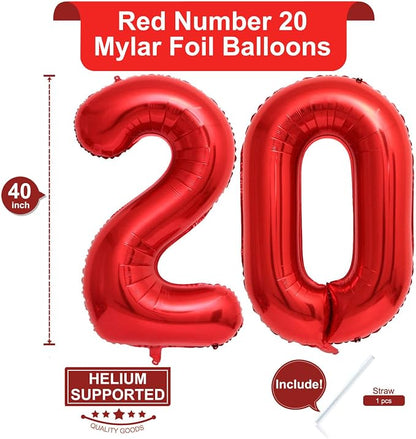 40 Inch Red 20 Number Balloons Giant 20 Balloons Red Birthday 20 Balloons 20th - Image 2