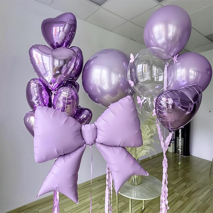 38 Inch Purple Bow Foil Balloons, Giant Light Purple Mylar Bow Shaped Balloons - Image 6