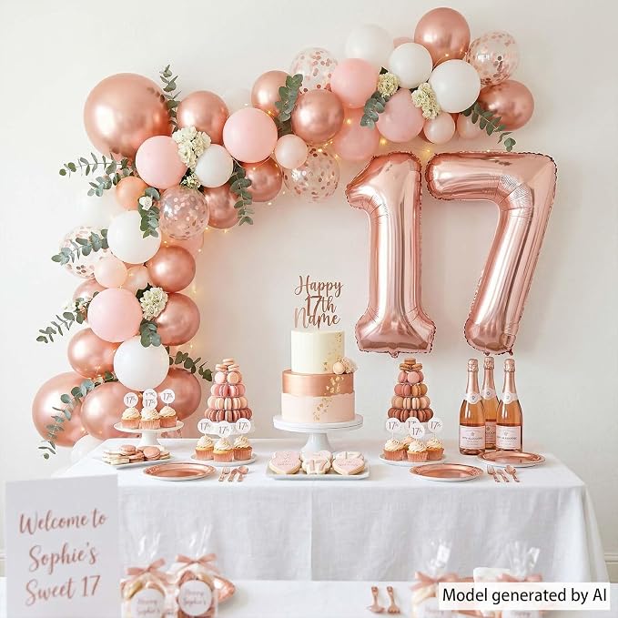 Luminous Rose Gold No.17 Balloon 40 Inch, Shiny Foil Duo - Image 3