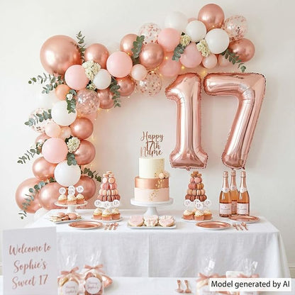 Luminous Rose Gold No.17 Balloon 40 Inch, Shiny Foil Duo - Image 3