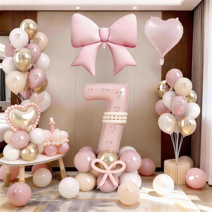 Number 7 Balloon, Blush Light Pink Gold Beige White Sand Latex Balloons 40 Inch - Image 5