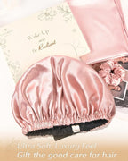 YANIBEST Adjustable Satin Bonnet Double Layer Hair Bonnet for Sleeping Bonnets for Women Hats Curly Natural Hair, Hot Pink