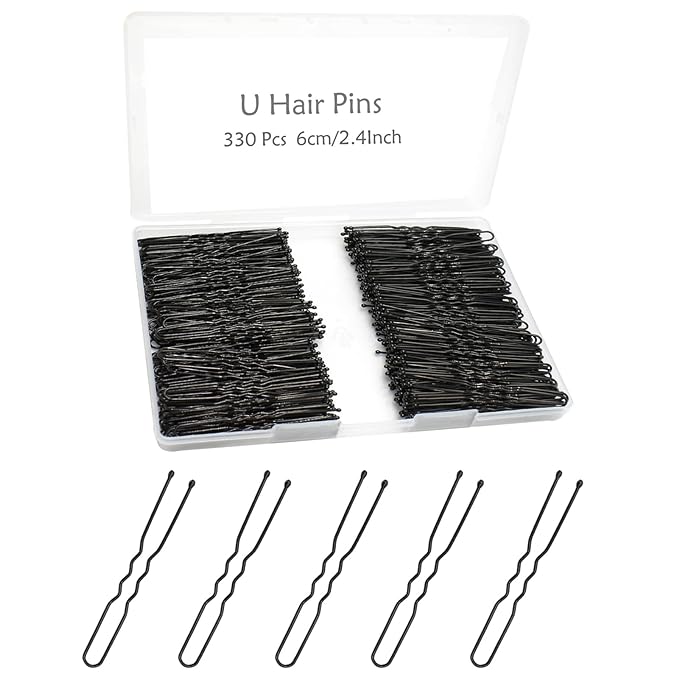 330 Count U Shaped Hair Pins for Buns, YINGFENG 2.4 inch Bun Pins Black Hair Pins for Women Girls with Storage Box, Hair Accessories for All Hair Types