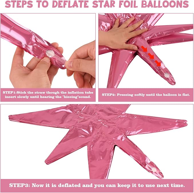 8 Pcs Pink Star Balloons, 27/22 inch One-Piece Explosion Foil Balloons - Image 3