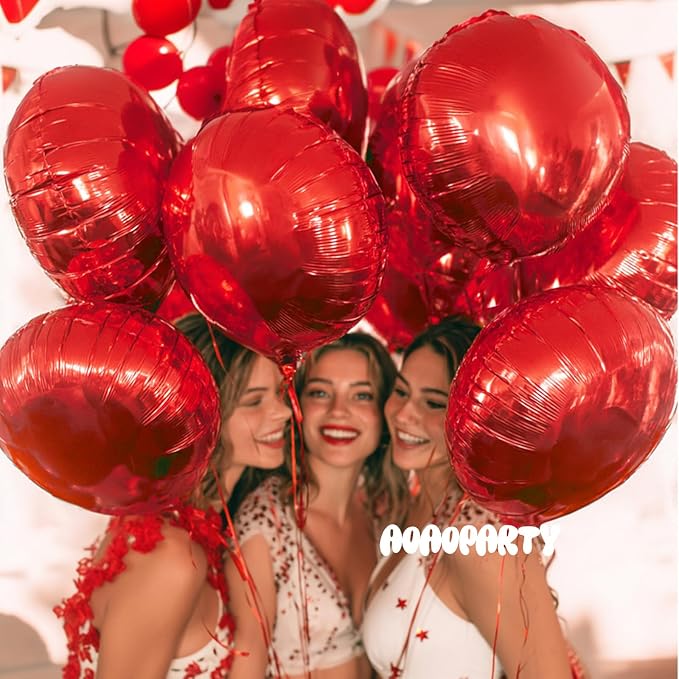 25Pcs Red Round Shaped Foil Balloons 18 Inch Mylar Balloon | Helium - Image 5