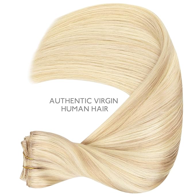 WENNALIFE Clip in Hair Extensions Real Human Hair, 22 Inch 150g 9pcs Human Hair Extensions Clip In Human Hair, Balayage Light Wheat Platinum Blonde Hair Extensions Clip In Real Hair Coloured Remy Huma