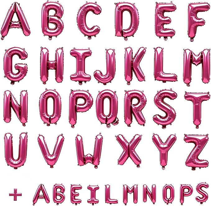 36 Pcs Hot Pink Letter Balloons, Custom A-Z Set - Image 2