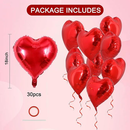 TONIFUL 30 Pcs Red Heart Balloons 18 Inch Heart Shape Foil Mylar Balloons | - Image 2