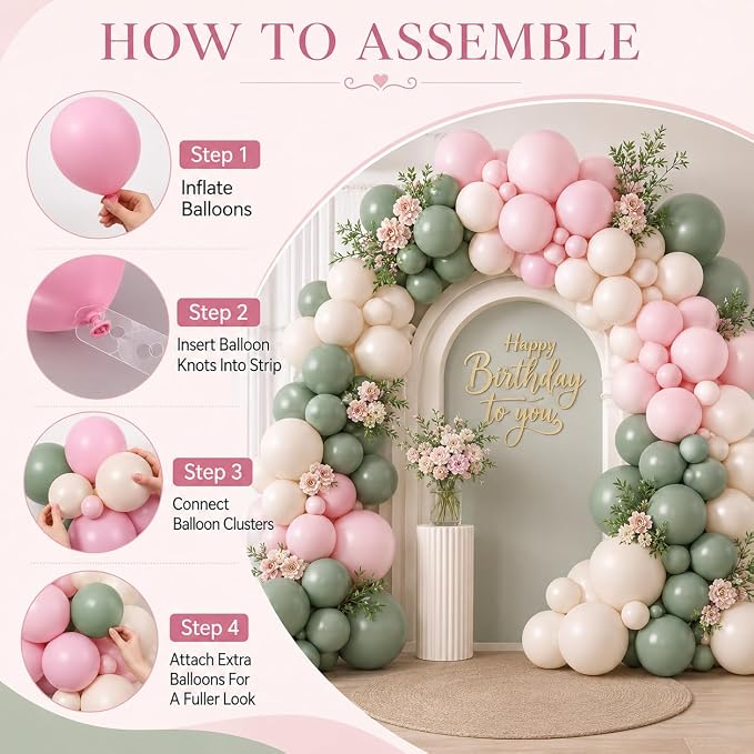 Dusty Pink and Green Balloon Arch Kit - Image 3