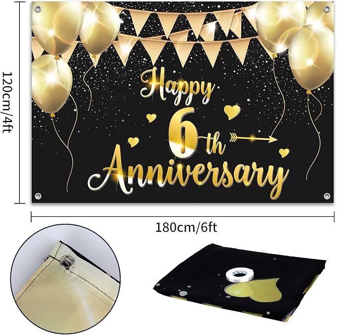 HAMIGAR 6x4ft Happy 6th Anniversary Banner Backdrop - Image 2