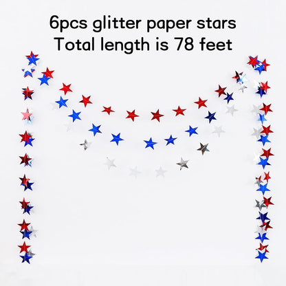 BEISHIDA Glitter Star Garland Banner Decor Red Blue Silver Hanging Decorations - Image 3