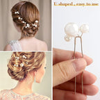 U Shaped Pearl Hair Pins for Wedding, Elegant Updo Hair Accessories for Bridal or Women, Set of 12 (Silver)