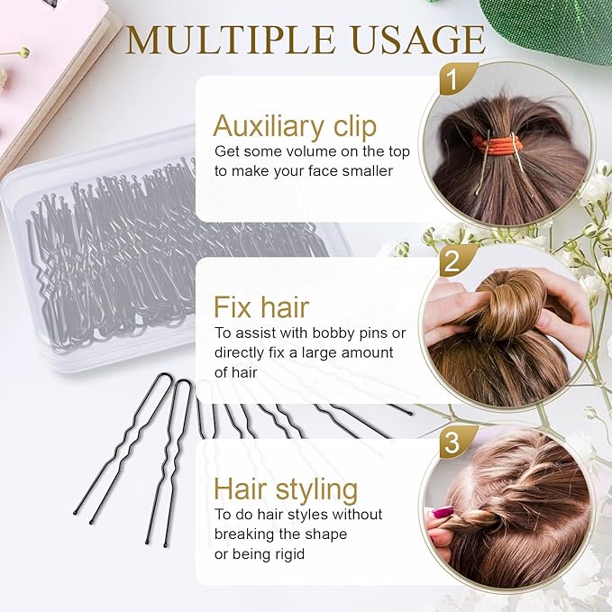 Hair Pins for Women, IKOCO 80pcs 2.75inch U Shaped Hair Pins with Storage Box, Black