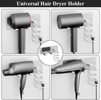 Tindbea Hair Dryer Holder + Curling Iron Holder,Blow Dryer Holder Wall Mount, Bathroom Hair Tool Organizer Rack for Universal Dryer Silver Color