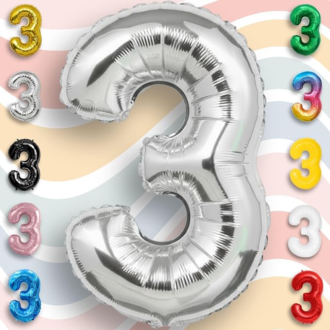 Silver Number Balloon 3 Mylar Foil Balloons 32 inch - Image 6