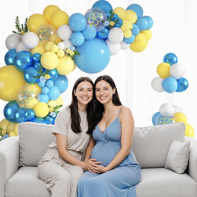 152Pcs Blue and Yellow Balloons Arch Kit Different Size | Lemon Metallic Pastel - Image 3