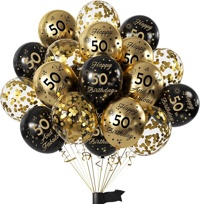 Black Gold 50th Birthday Balloons Pack of 15 Men Women Happy 50th Birthday by Hongplus