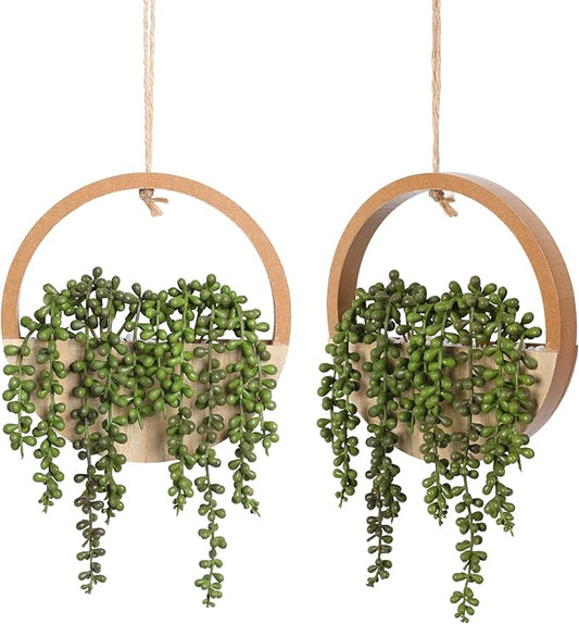 2pcs Artificial Succulents Hanging Plants 12.2'' Fake String of Pearls in Pot by FloweroyalCrafts