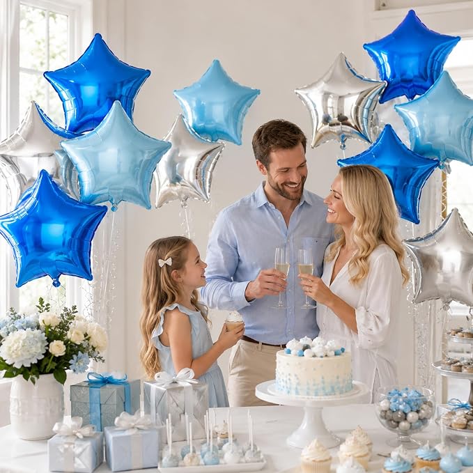 Blue Silver Star Balloons, 18 Inches Star Foil Balloons - Image 7