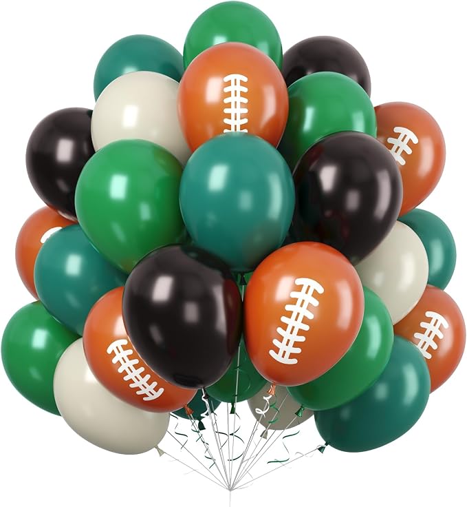 60PC Football Balloons Set, 12Inch Dark Green Black Retro Ivory White Latex by Paready