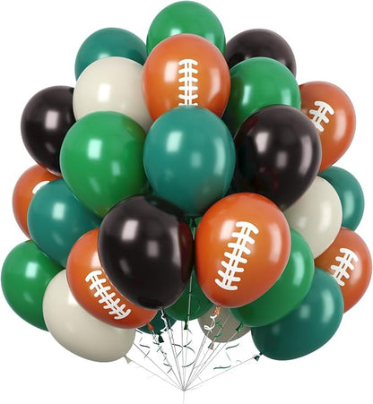 60PC Football Balloons Set, 12Inch Dark Green Black Retro Ivory White Latex by Paready