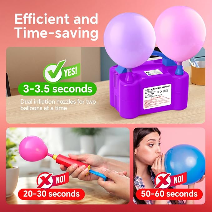 Electric Balloon Pump, 110V 600W Portable Dual Nozzles Balloon Pump, Air Pump - Image 2