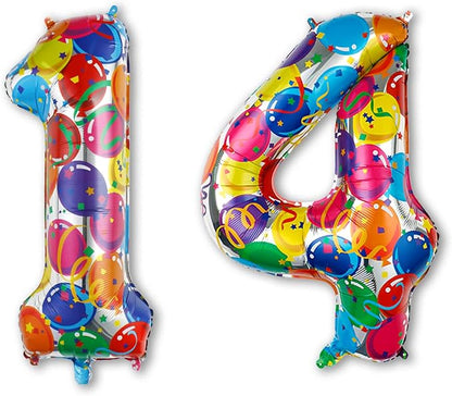 40 Inch Rainbow Balloon Number 14 Balloons, Fourteen Bday Party Decor | Giant by Unknown
