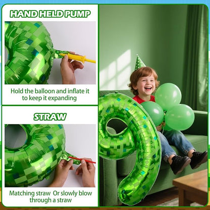 40 Inch Giant Green Pixel Miner Theme Number Balloons 40 Inch Foil Party - Image 4