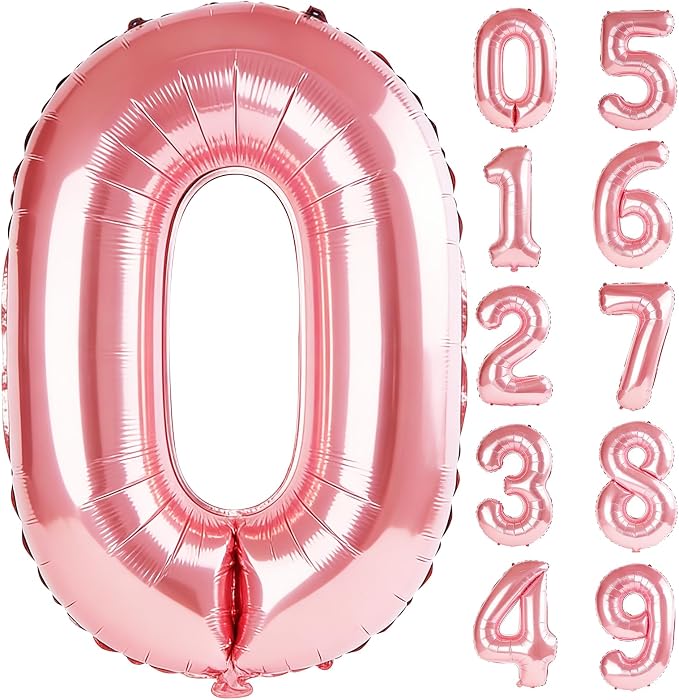 40 Inch Number 0 Balloons for Birthday Party Decorations, 0-100 Jewelry Pink by FOBELEC