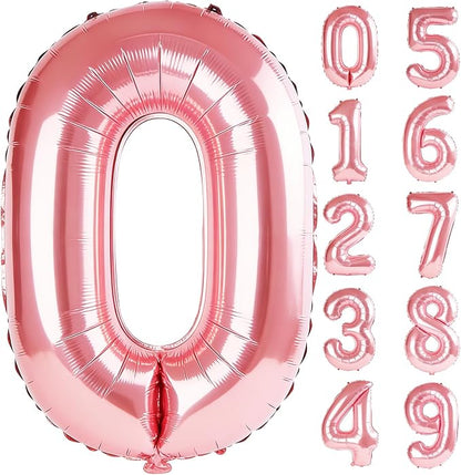 40 Inch Number 0 Balloons for Birthday Party Decorations, 0-100 Jewelry Pink by FOBELEC