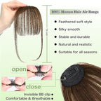 NAYOO Bangs Hair Clip -Medium Brown Fake Bangs 100% Real Human Hair Extensions Wispy Bangs for Women Fringe with Temples Hairpieces Curved Bangs for Daily Wear