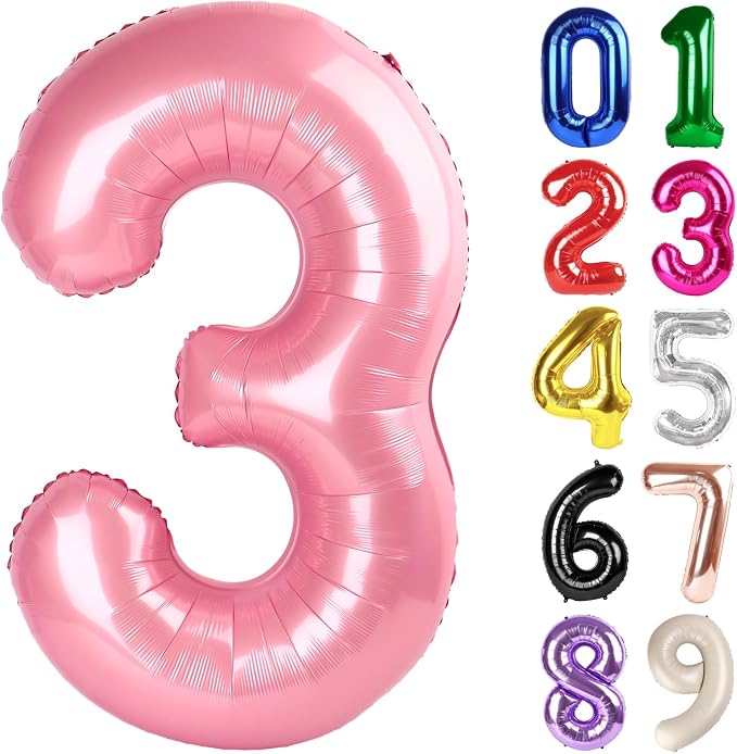 3 Balloon - Pastel Pink Birthday Number Balloons, 40 Inch Decorations | Pastel by ALPHADELTAPI