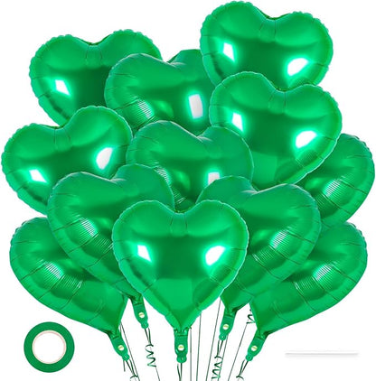 12 Pcs Green Heart Balloons, 18 Inch Heart Foil Balloons Love Balloon Valentine by YOTHORN