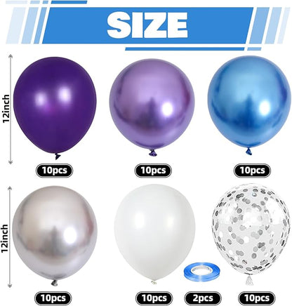 Metallic Purple and Blue Balloons, 60 Packs 12 Inch Chrome Blue Purple Silver - Image 2