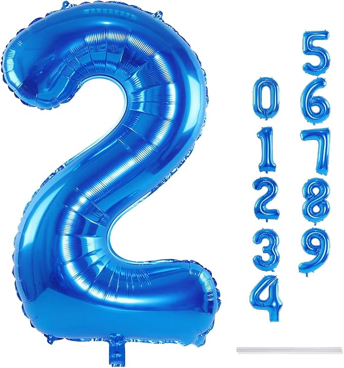 Blue 2 Balloons, 40 Inch Large Foil Number Balloons Set 0-9, Self Inflating - Image 9
