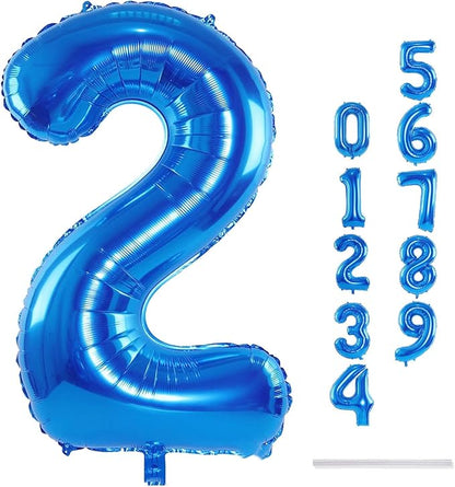 Blue 2 Balloons, 40 Inch Large Foil Number Balloons Set 0-9, Self Inflating - Image 9