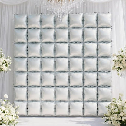 NISOCY 25PCS Gray Square Foil Balloons Wall Backdrop | Double Sided Grey - Image 7