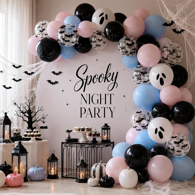 Halloween Gender Reveal Black and Pastel Pink Blue Ghost Balloons | 12 Inch - Image 6