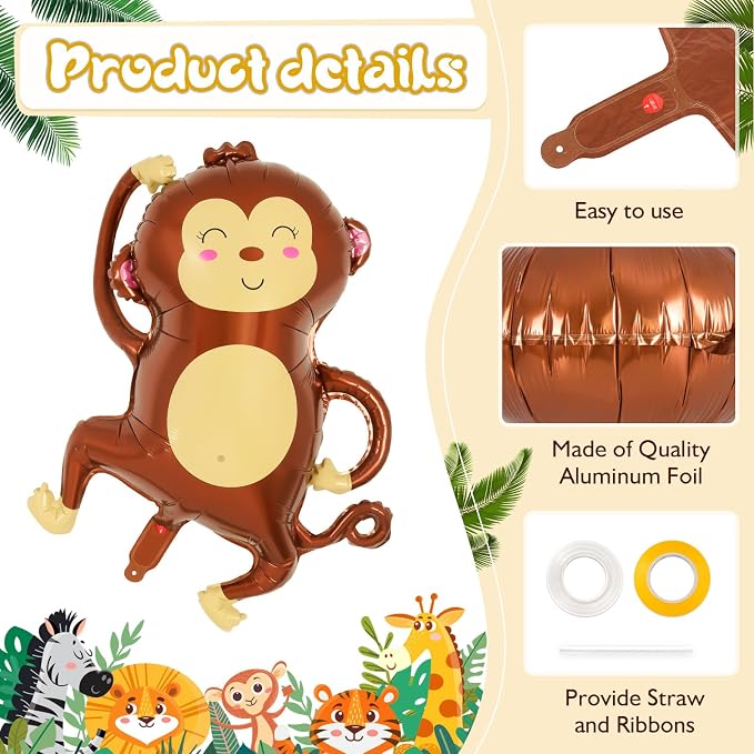 6 Pcs Safari Balloons, Jungle Safari Animals Foil Balloons, Giant Zoo Animal - Image 5