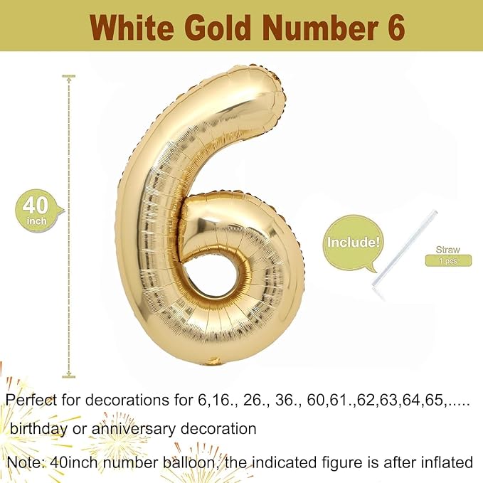 40 inch White Gold Number Balloon Giant Foil Helium Balloons Champagne Gold - Image 2
