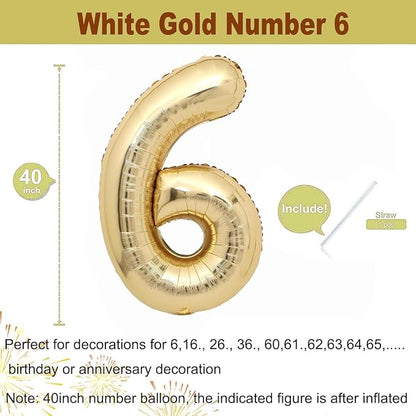 40 inch White Gold Number Balloon Giant Foil Helium Balloons Champagne Gold - Image 2